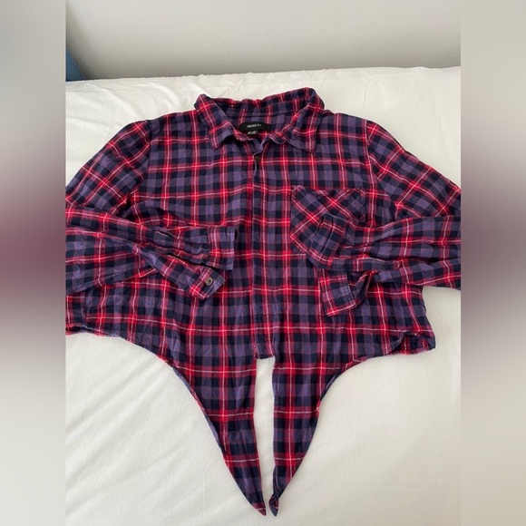 FOREVER 21 Pink Blue Checkered Collared Cropped Shirt with Front Knot in 2XL - Picture 5 of 6